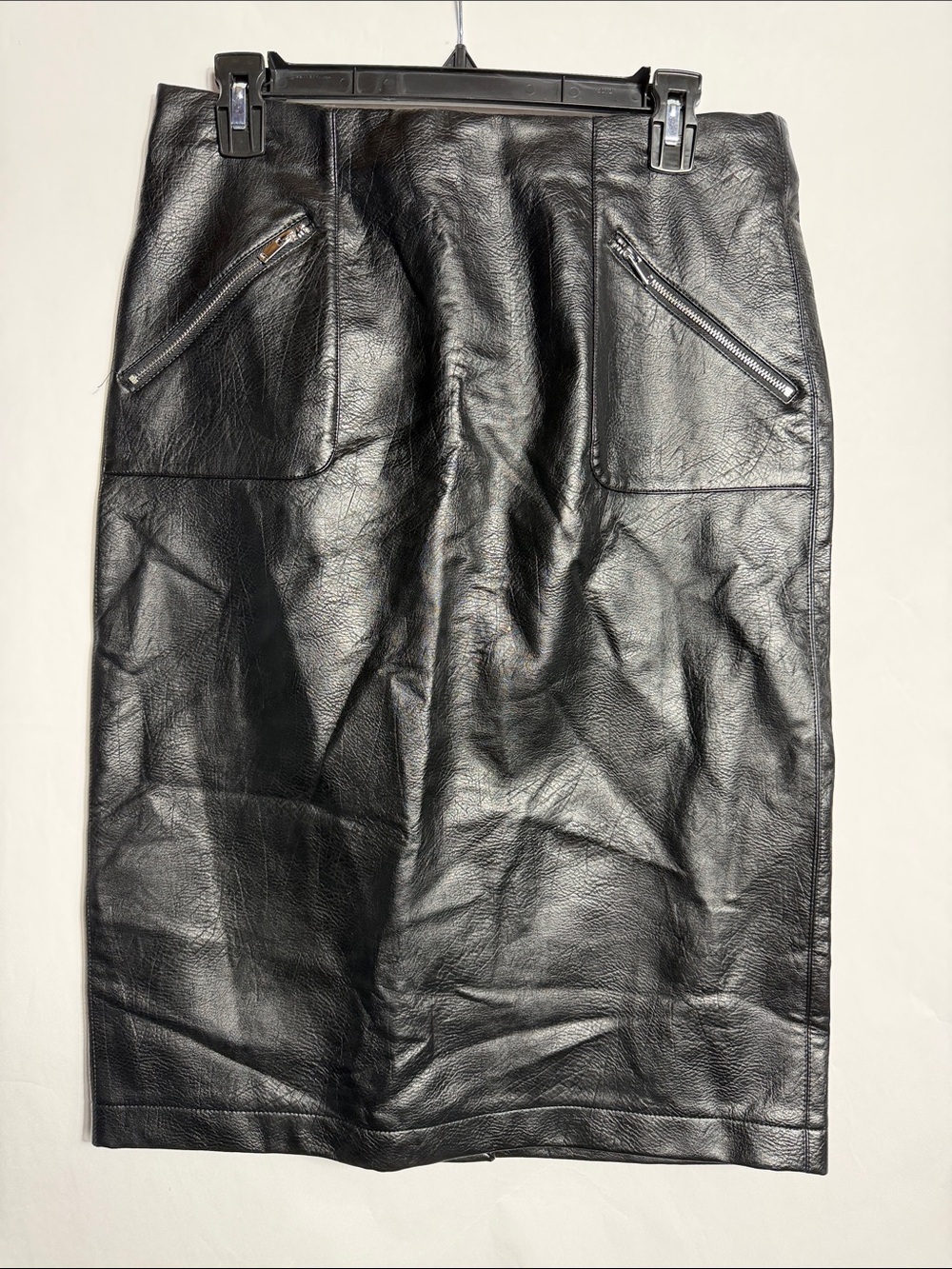 NWT Catherine Malandrino‎ Black Faux Leather Moto Pencil Midi Skirt 6